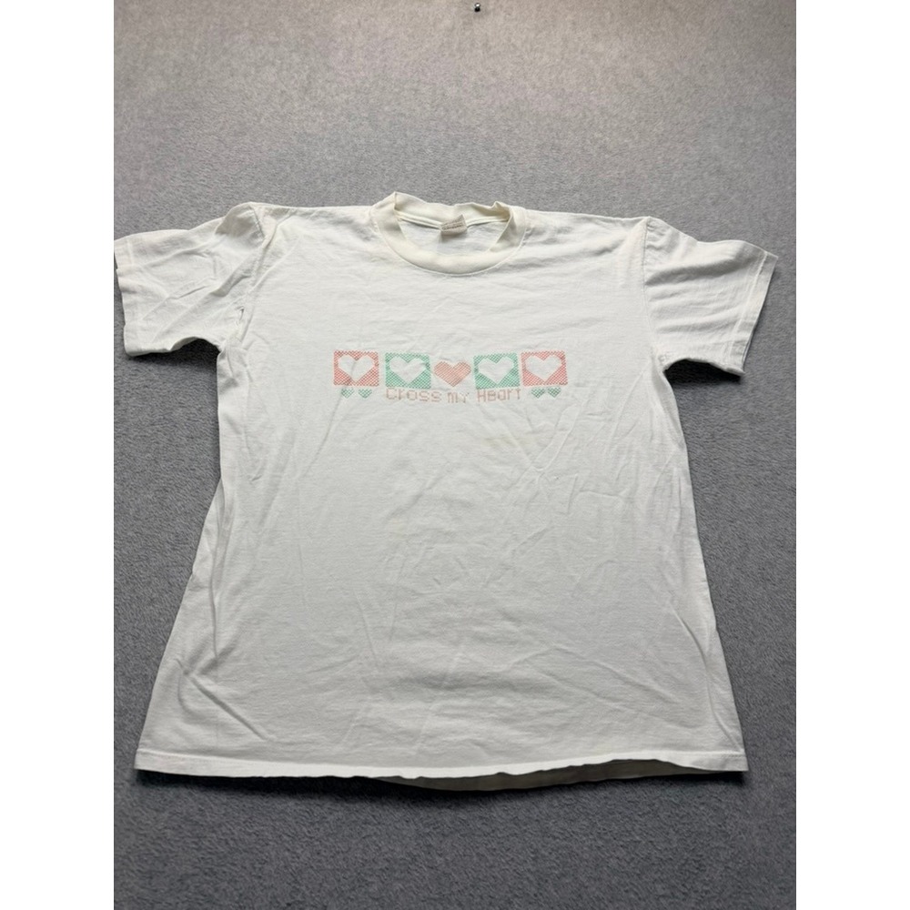 Vintage Stedman Super Hi-Cru Cross My Heart T-Shirt White Large Made in USA 80s